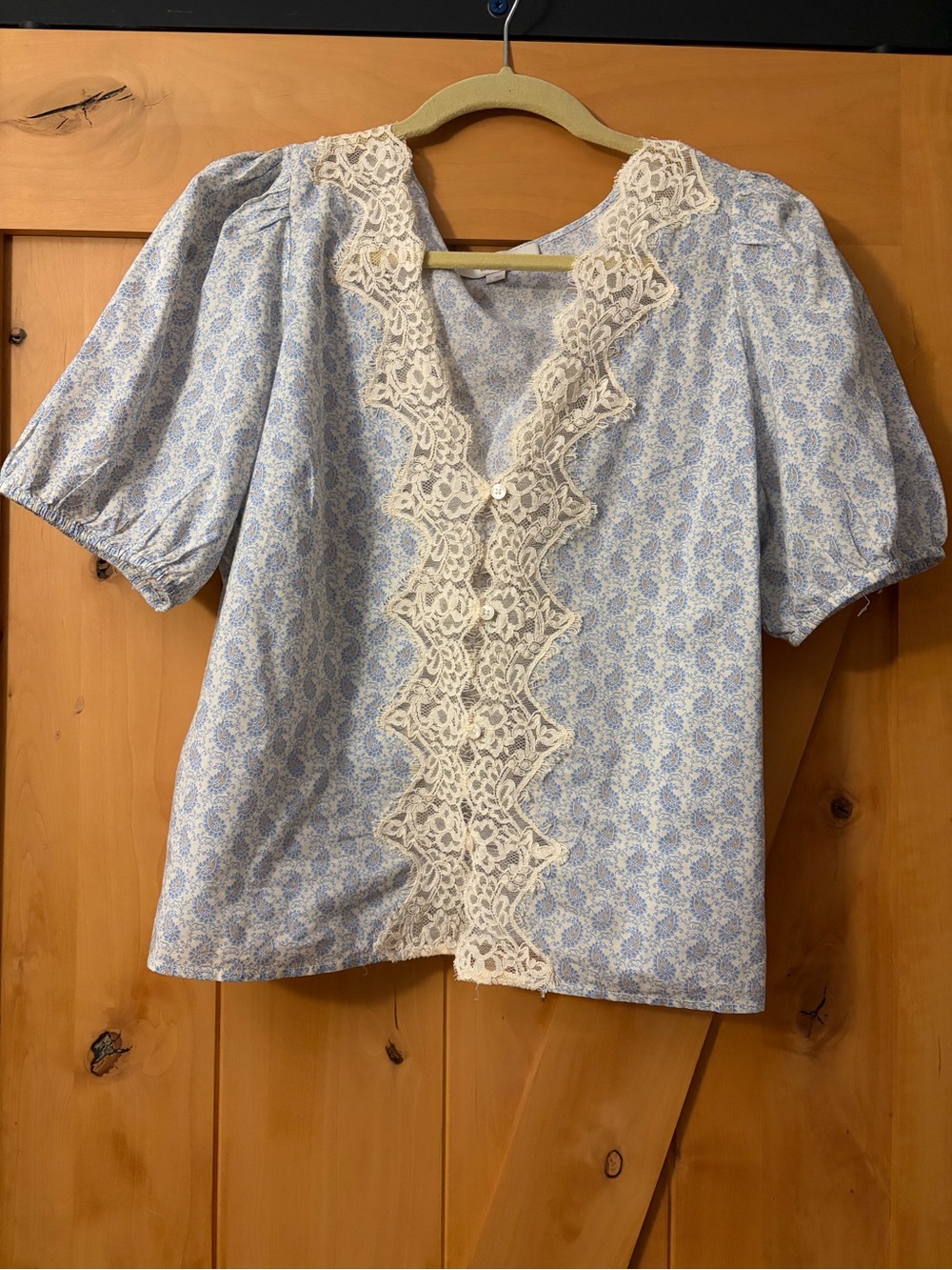 The Loft 100% Cotton Blue Paisley Lace-Trim Blouse